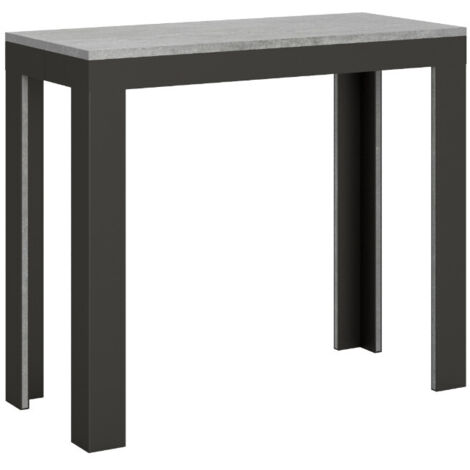 Console extensible bois pieds bois et acier anthracite Liva evolution 4 pieds 5 rallonges-Gris ciment-4 pieds-5 rallonges