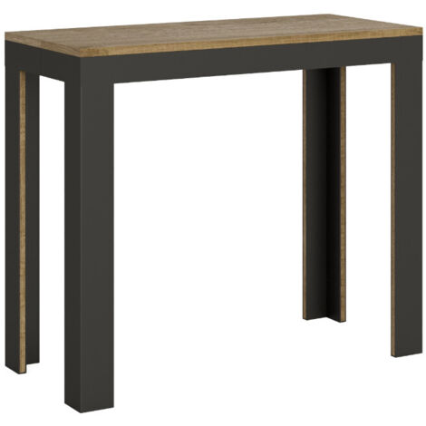 Console extensible bois pieds bois et acier anthracite Liva evolution 5 rallonges 4 pieds-Naturel-4 pieds-5 rallonges