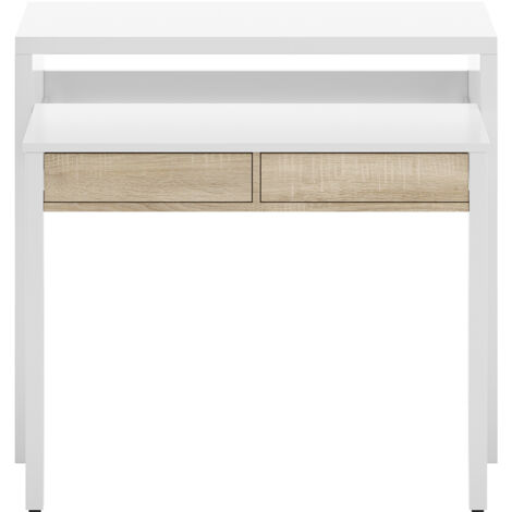 Console extensible coloris blanc et chêne - Dim : 88 x 99 x 36 cm -PEGANE-