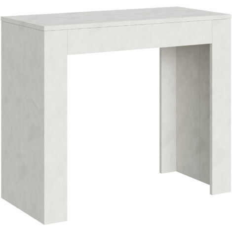 Console extensible contreplaqué spatulé Plako 3 rallonges 4 pieds-Blanc-4 pieds-3 rallonges