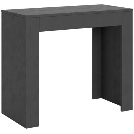 Console extensible contreplaqué spatulé Plako Sur roulettes 5 rallonges-Anthracite-Sur roulettes-5 rallonges