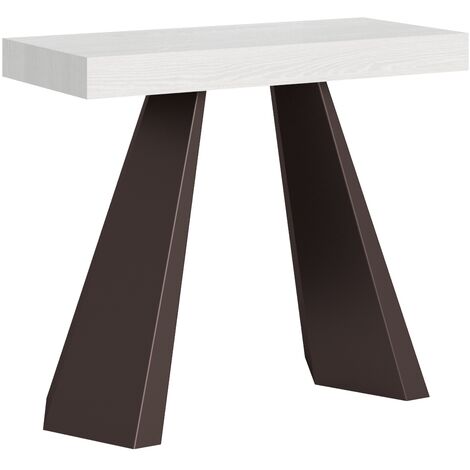 Console extensible design bois blanc et métal marron 40 à 300cm Diamant-5 rallonges épaisses