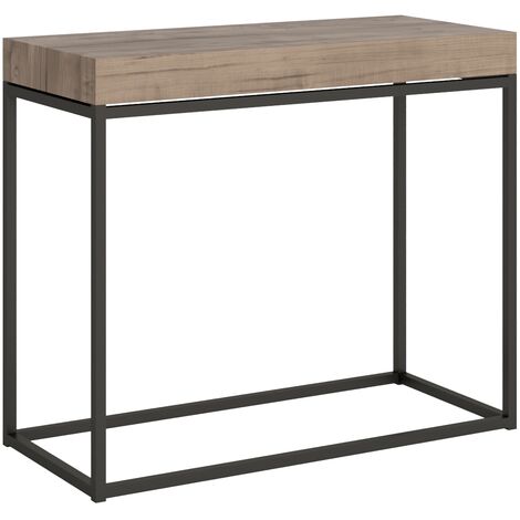 Console extensible design bois clair et pieds acier gris 14 personnes 40 à 300 cm Noro