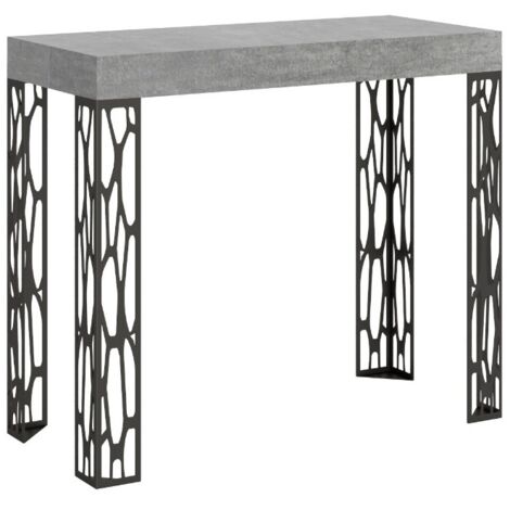 Console extensible design bois et acier anthracite Kiza 3 rallonges 2 pieds-Gris ciment-2 pieds-3 rallonges