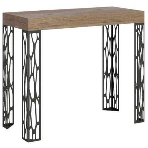 Console extensible design bois et acier anthracite Kiza 3 rallonges 2 pieds-Naturel-2 pieds-3 rallonges