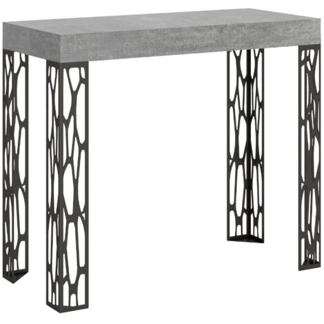 Console extensible design bois et acier anthracite Kiza 5 rallonges 4 pieds-Gris ciment-4 pieds-5 rallonges