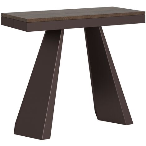 Console extensible design bois foncé avec cadre et pieds métal marron 40 à 300cm Elégance