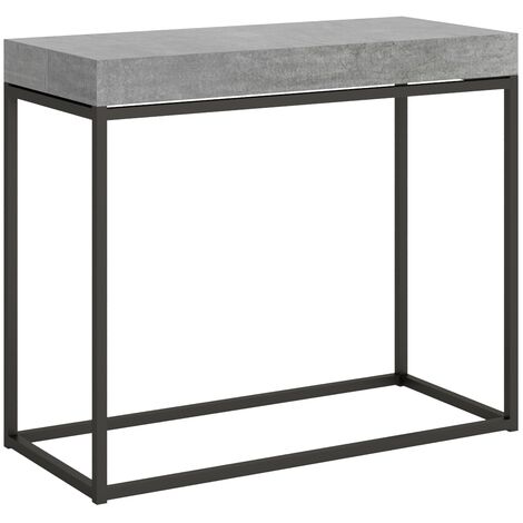 Console extensible design gris béton et pieds acier gris 14 personnes 40 à 300 cm Noro