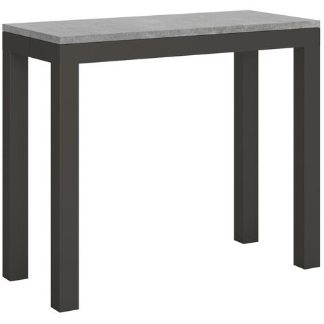 Console extensible gris béton et cadre métal anthracite 40 à 196cm Olivia-Support 4 pieds