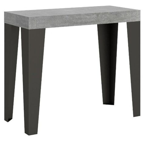 Console extensible gris béton et pieds métal anthracite 14 personnes 40 à 300 cm Flavio