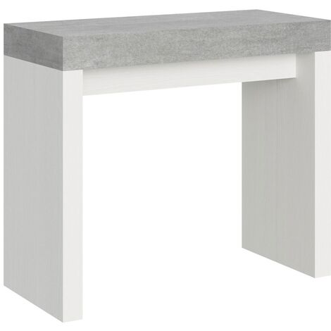 Console extensible gris ciment et blanc 40 à 196cm Ribo-Pied et support sur roulettes