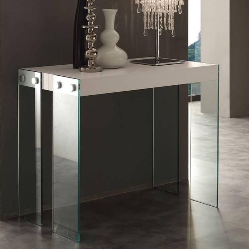 La Seggiola - Table console extensible ICEBERG mélaminé blanc avec piétement en verre 10 mm. - blanc