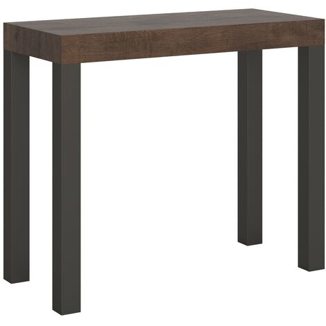 Console extensible marron et pieds métal gris 8 places 40 à 196cm Karry-Support 4 pieds