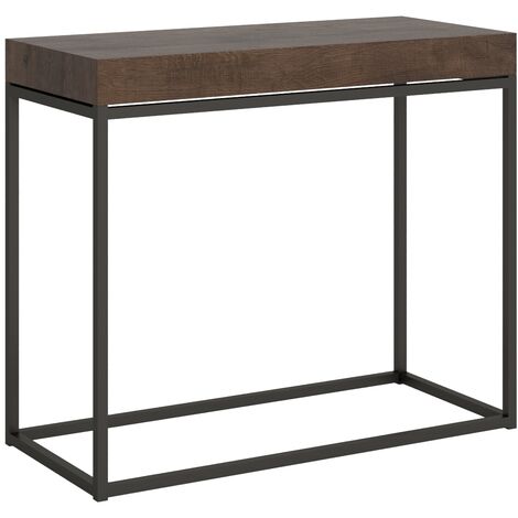 Console extensible moderne bois foncé et pieds fins métal anthracite 45 à 196cm Noro-3 rallonges épaisses