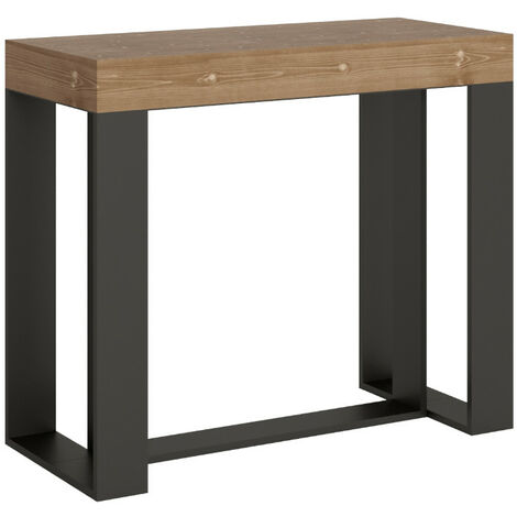 Console extensible pin massif et pieds métal anthracite 14 personnes 40 à 300cm Fonja