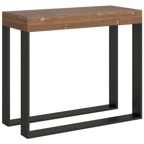 Console extensible pin massif teinté clair et métal anthracite 40 à 196cm Elatra