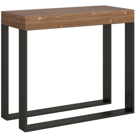 Console extensible pin massif teinté foncé et métal anthracite 40 à 300cm Elatra