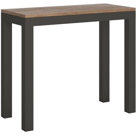 Console extensible plateau bois clair et cadre métal anthracite 40 à 196cm Olivia-Support 4 pieds