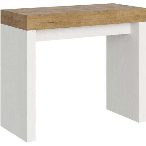 Console extensible Roxell Mix 90x40/300 cm, plateau en chêne naturel - structure en frêne blanc