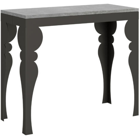 Console extensible style orientale Torza evolution 3 rallonges 4 pieds-Gris ciment-4 pieds-3 rallonges