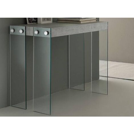 Console extensible verre trempé et bois gris ciment Zigler