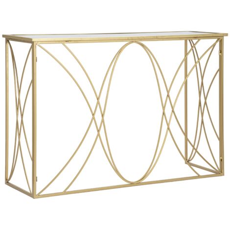 Console Exy 120x40x80 cm in Ferro e Specchio Oro e Argento