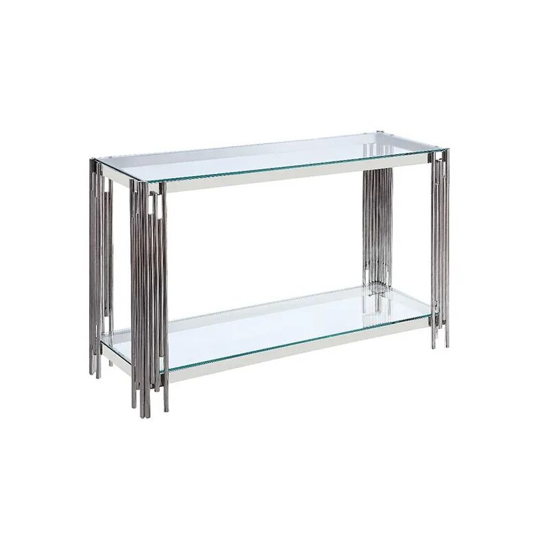 Homy France - Console flute Chrome verre Transparent 120x40x78 cm