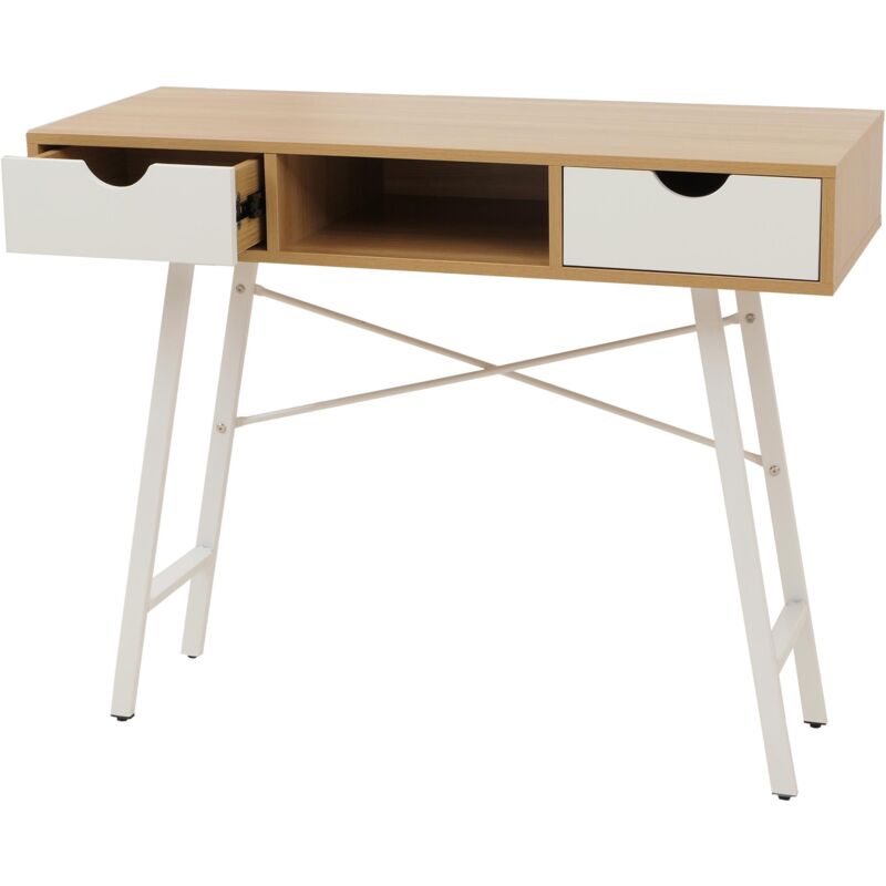 Jamais utilisé] Console HHG 162, table de desserte/d'appoint, structure 3D, 100x40cm brun naturel, blanc