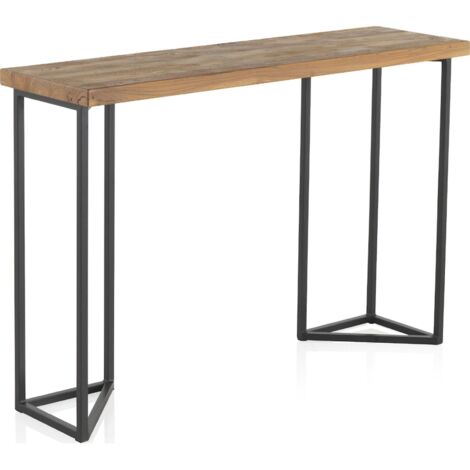 Console industrielle bois d'orme et pieds métal noir - Bois naturel et métal noir