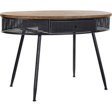 Console industrielle chic en bois et métal noir - Noir mat et bois naturel
