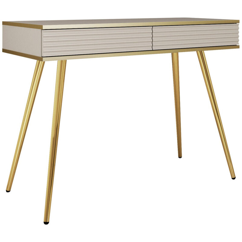 Mobilier1 - Console Felduno 106, Crème + Doré, 80x102x50cm, Avec tiroirs