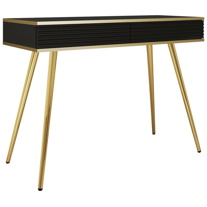 Mobilier1 - Console Felduno 106, Noir + Doré, 80x102x50cm, Avec tiroirs