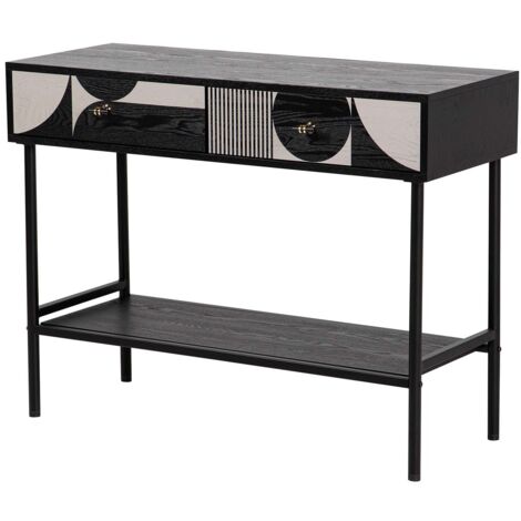 Console MDF Métal Noir Blanc 100X40X77 Cm