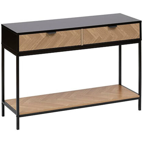 Console, meuble de console avec 2 tiroirs en bois coloris marron, noir - Longueur 110  x Profondeur 35 x Hauteur 75 cm