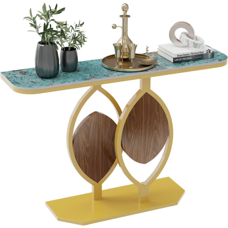Console Meuble Entrée Marbre: 120cm Table Console Scandinave Doré Meuble d'Entrée pour Couloir Salon - Vert Bleu