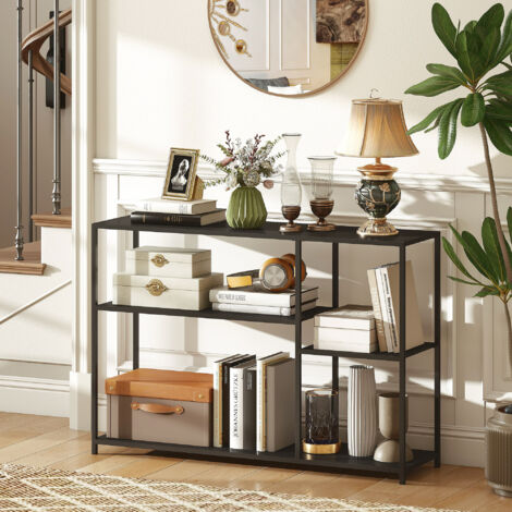 Console meuble étroite à 4 niveaux style industriel cadre en acier. 110 x 30 x 75 cm. noir