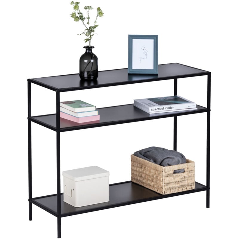 Console meuble style industriel WENKO, Petite console étroite, meuble entrée - bureau d'appoint, 3 plateaux de rangement, métal - MDF, L100xH80xL35