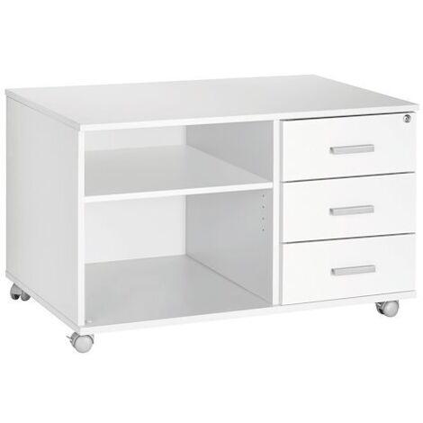 Console mobile Inéo 3 tiroirs blanc - blanc - Maxiburo