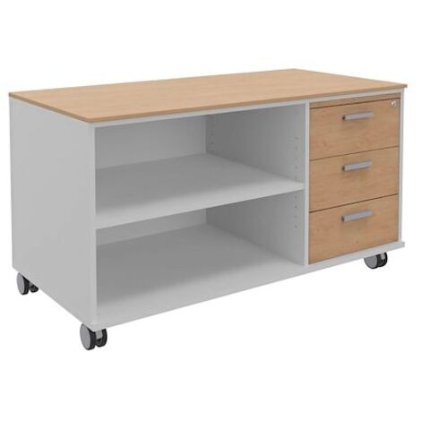 Console mobile Isis top + 3 tiroirs chêne clair - Corps blanc - Maxiburo