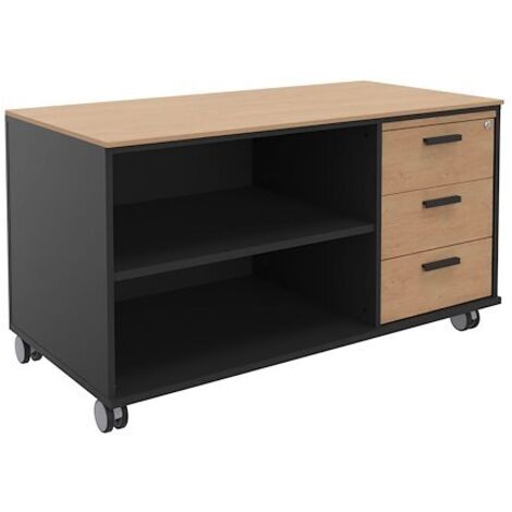 Console mobile Isis top + 3 tiroirs chêne clair - Corps carbone - Maxiburo