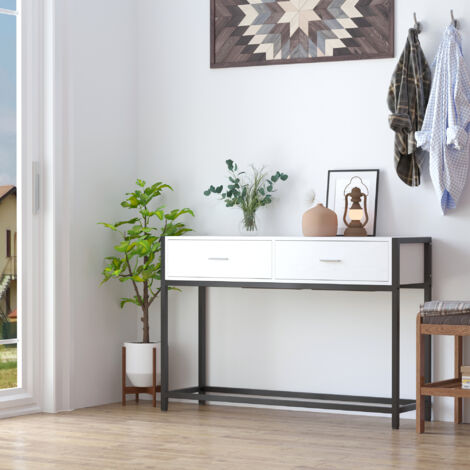 Console moderne avec 2 tiroirs et pieds réglables pour salon, 120 x 34 x 81 cm, noir et blanc