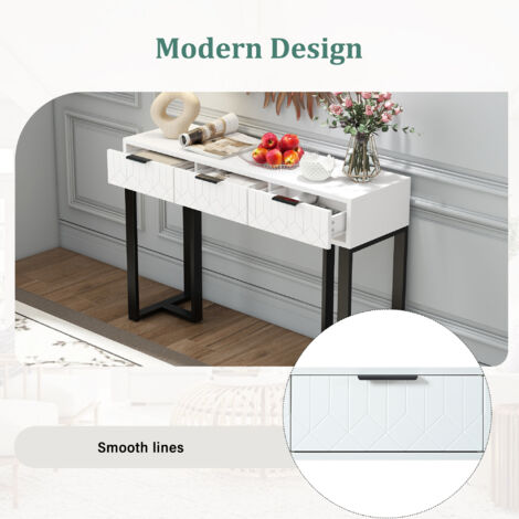 Console moderne avec des tiroirs, cadre de couleur dorée, pieds réglables et poignées élégantes (Blanc+Noir).