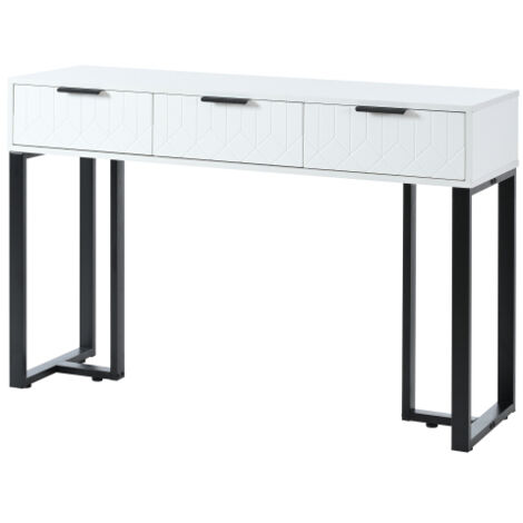 Console moderne avec tiroirs, structure dorée, pieds réglables et poignées élégantes (Blanc + Noir)