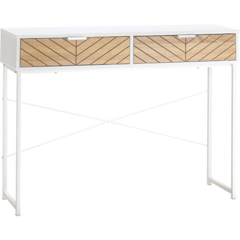 Console moderne pour entrée et salon avec 2 tiroirs en métal 100 x 30 x 75 cm - Blanche