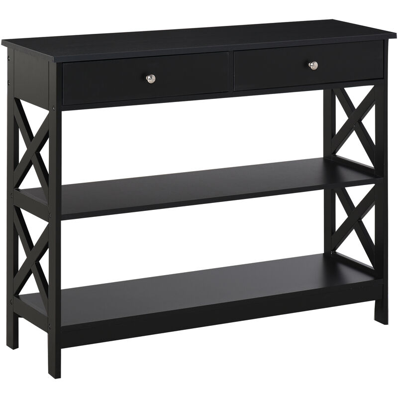 Homcom - Console style table de drapier néo-rétro 2 tiroirs 2 étagères dim. 100L x 30l x 80H cm mdf noir