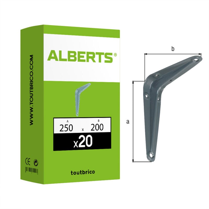 Alberts - 20 consoles nervurées laquées 250x200mm gris acier brut