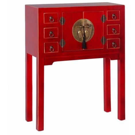 IXIA Console ORIENTE Fer Bois MDF Rouge Doré 63 x 26 x 80 cm