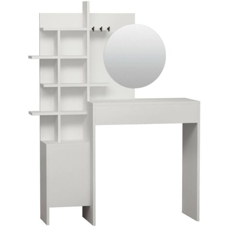 Console Pago, Miroir Inclus, 2 Étagères, 35x71.5x83h cm Blanc