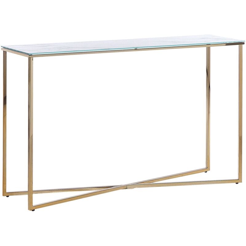 Beliani - Console Effet Marbre Blanche et Dorée Glamour et Moderne Finition Laminée et Chromée Royse