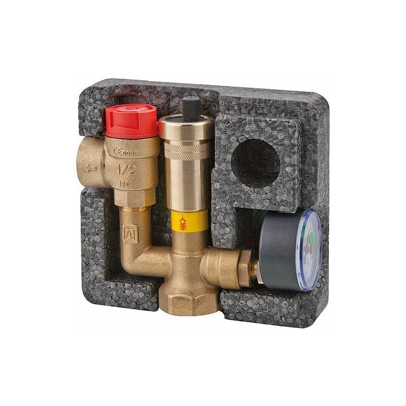 Kit de sécurité chaudière mini laiton avec isolation - mano+purgeur soupape de securité 3 bar